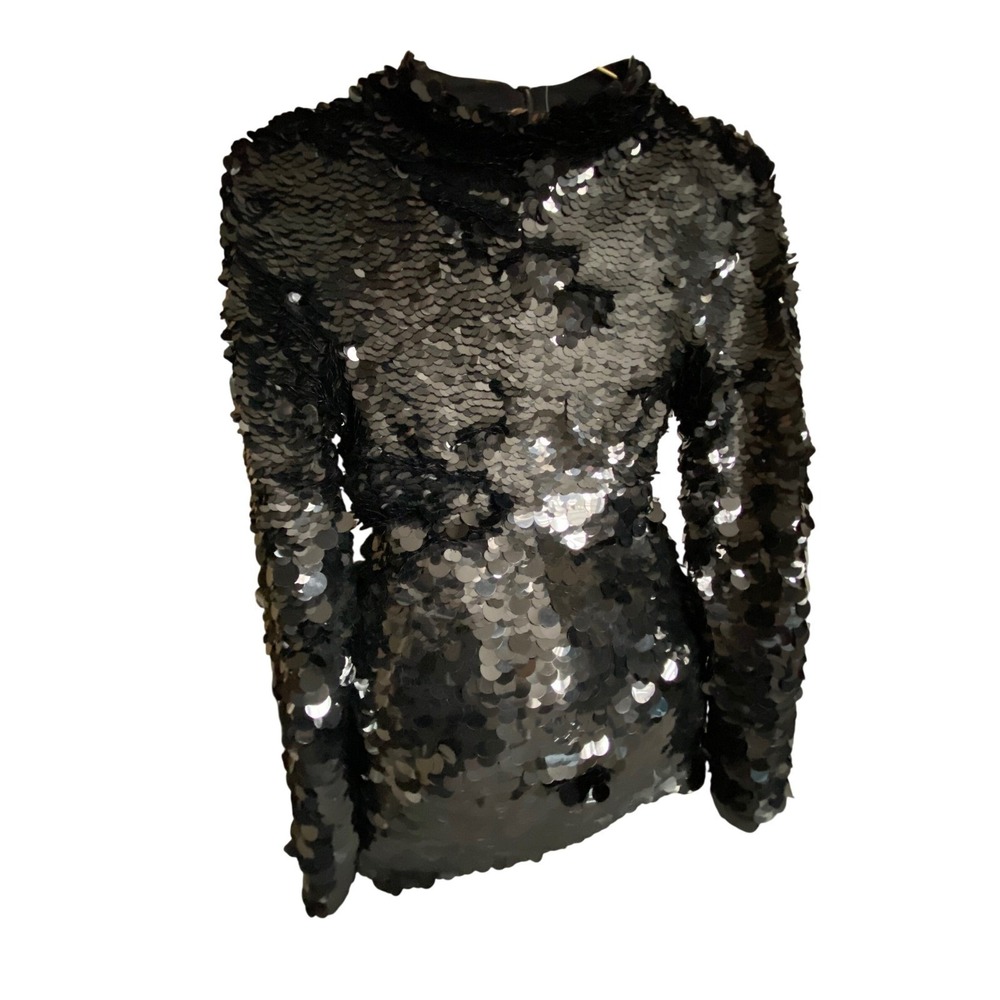 Sportmax Tefrite Hand Embroidered Paillette Sequin Mini Dress Black XS NWT
